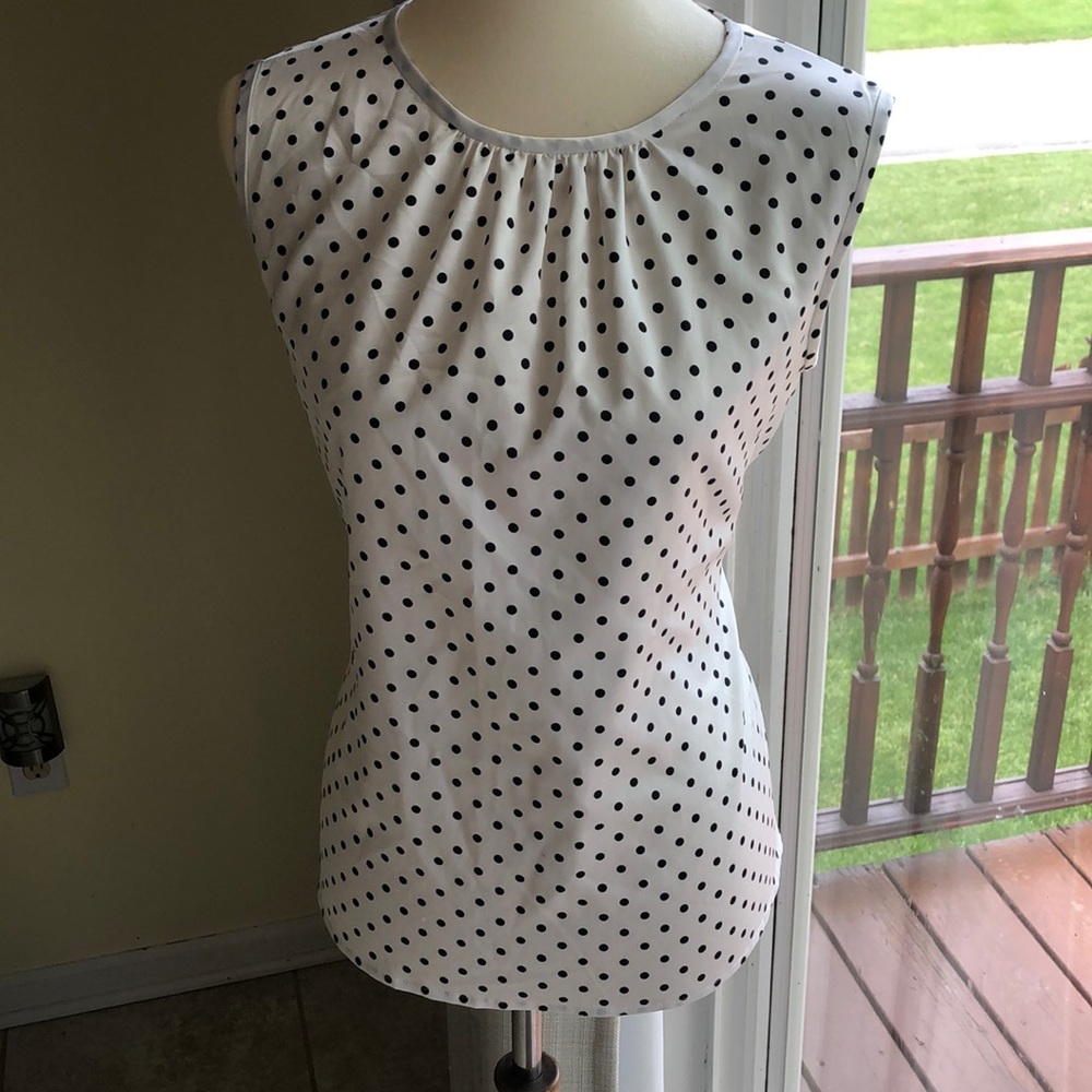 Tahari White & Black Polka Dot Top